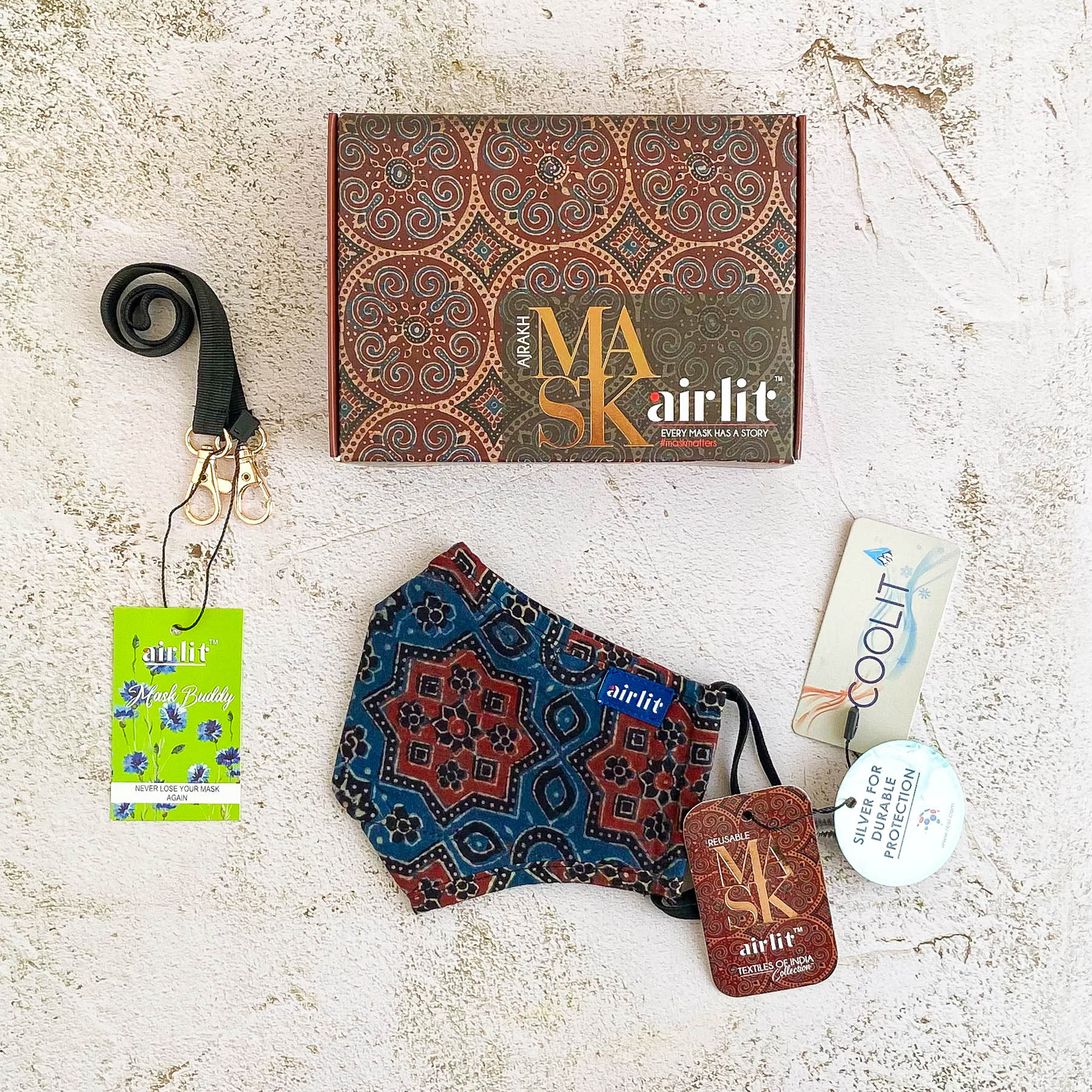 STAR STRUCK Ajrakh Hand Block Printed cotton Reusable Mask/4 Layer Breathable /With Nosepin/Lab tested Antimicrobial/Antiviral/Coolit™/Handmade - image 2